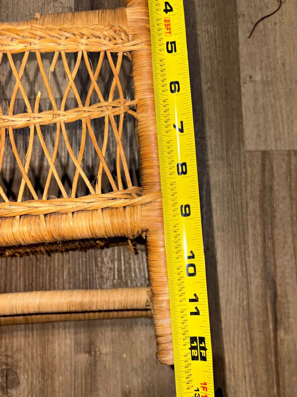 Vintage Boho Wicker Rattan Wall Shelf with Towel Bar & Scroll Sides